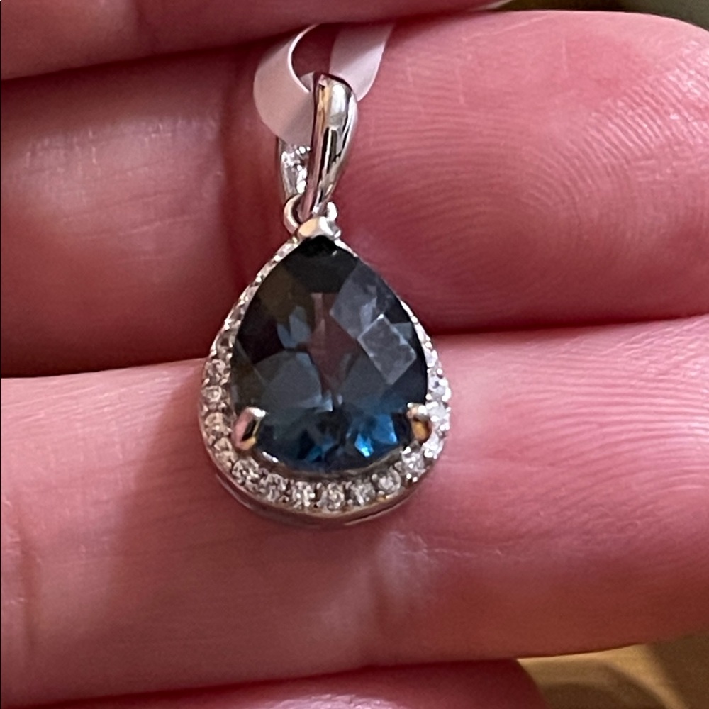 NWT Natural London Blue Topaz Teardrop 10X8mm  Pendant with CZ Accents - Picture 9 of 9